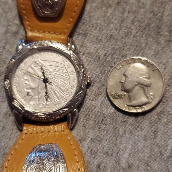 Giordano Replica Indian Head Coin‎ 1914 Watch Womens Concho Leather Band - Picture 8 of 12